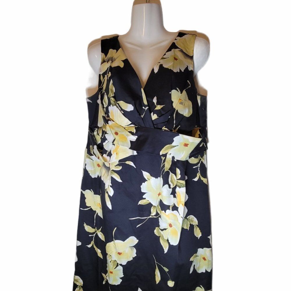 Donna Ricco Womens Black Floral Sheath Dress Sz 14